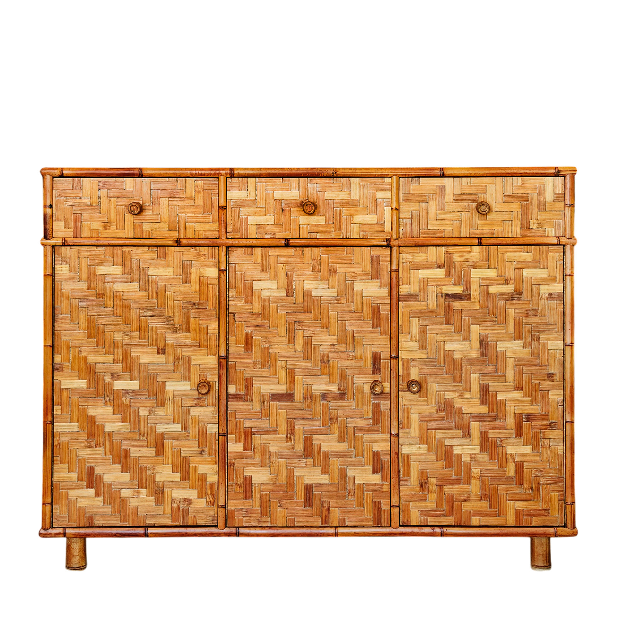 Small sideboard with bamboo marquetry - Italy 1970