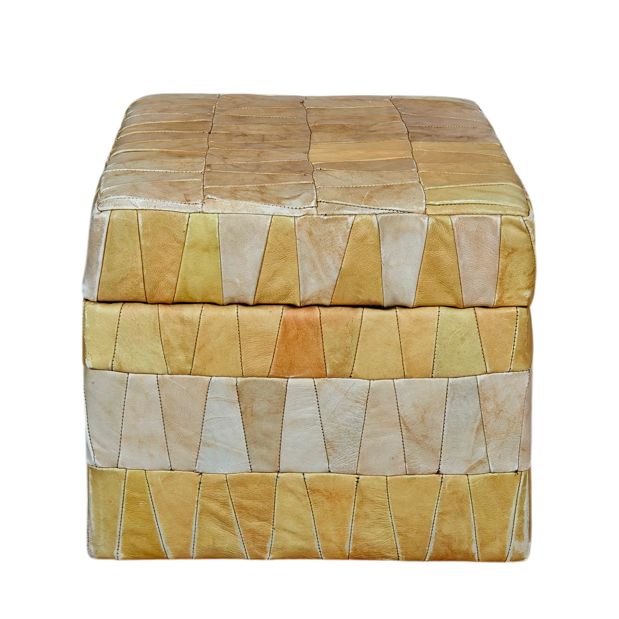 Patchwork leather storage pouffe - France 1970