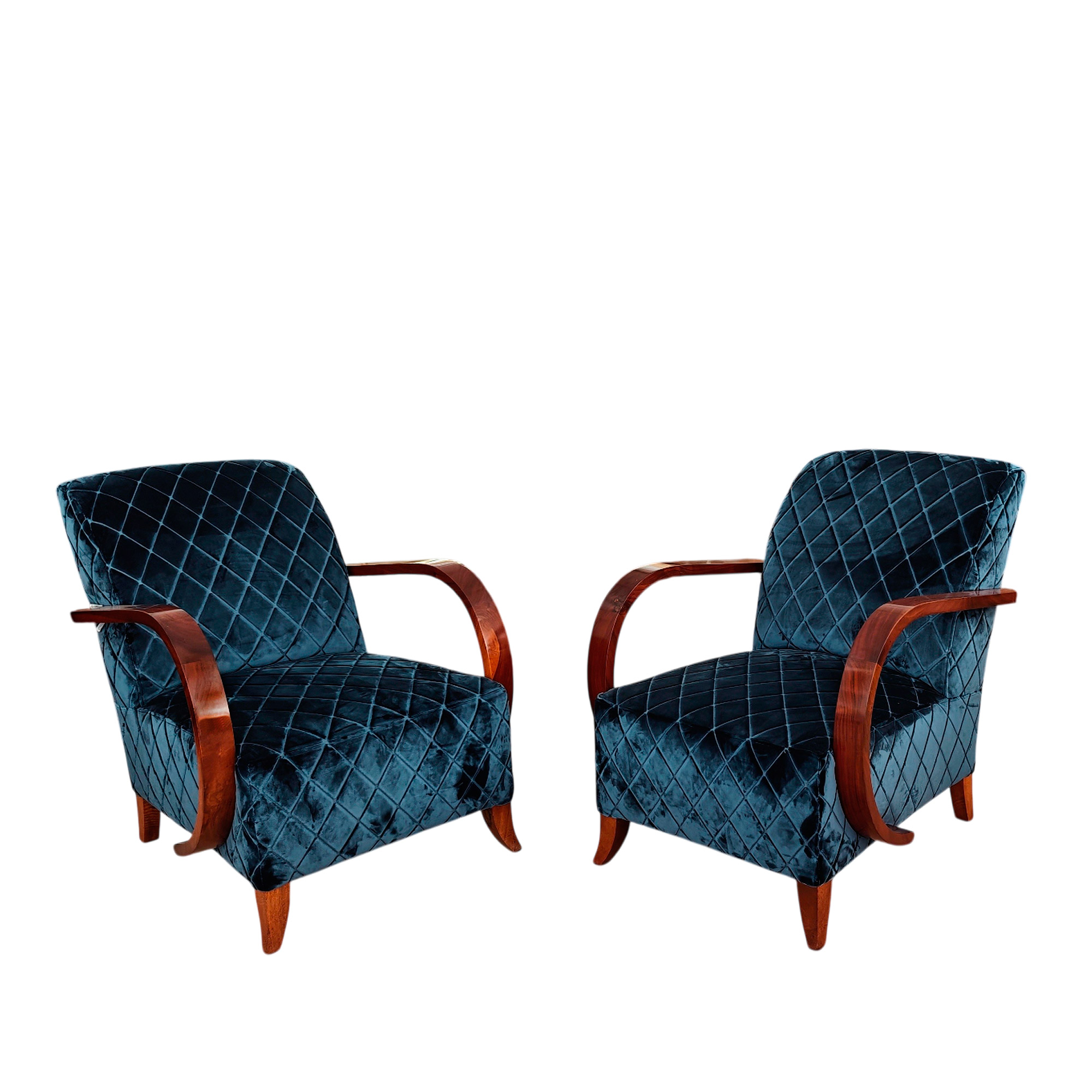 Pair of Art Deco armchairs in velvet - France 1930